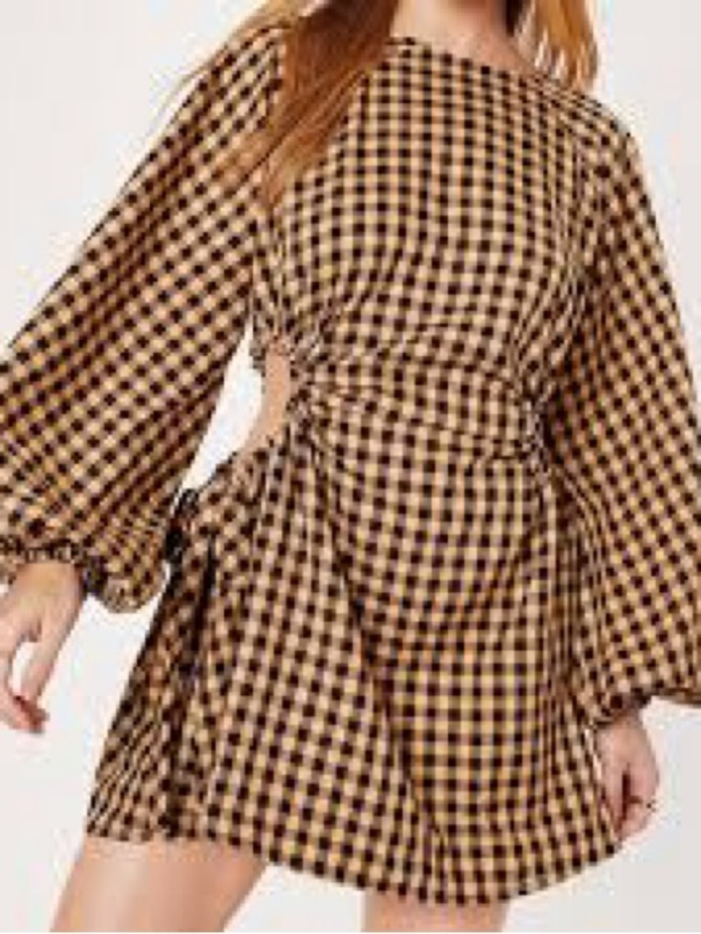 Nasty Gal Mustard & Black Gingham Tie-Side Mini Dress